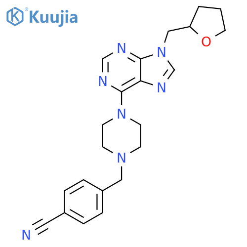 4-[(4-{9-[(oxolan-2-yl)methyl]-9H-purin-6-yl}piperazin-1-yl)methyl]benzonitrile structure
