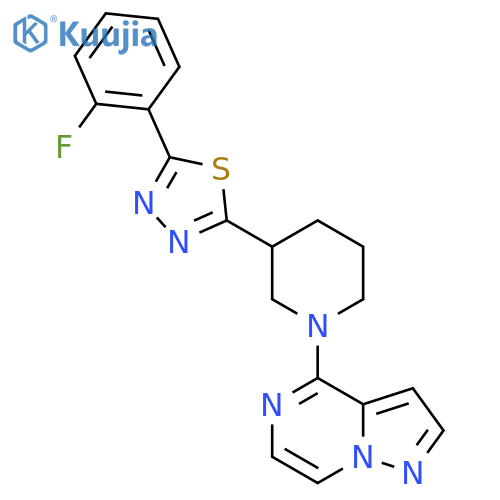 3-[5-(2-Fluorophenyl)-1,3,4-thiadiazol-2-yl]-1-{pyrazolo[1,5-a]pyrazin-4-yl}piperidine structure