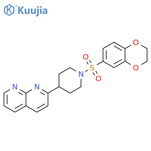 2-[1-(2,3-dihydro-1,4-benzodioxine-6-sulfonyl)piperidin-4-yl]-1,8-naphthyridine structure