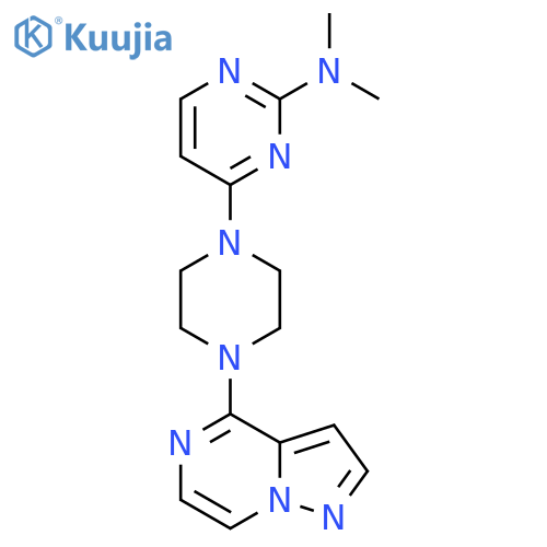 N,N-dimethyl-4-(4-{pyrazolo[1,5-a]pyrazin-4-yl}piperazin-1-yl)pyrimidin-2-amine structure