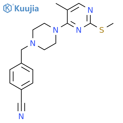4-({4-[5-Methyl-2-(methylsulfanyl)pyrimidin-4-yl]piperazin-1-yl}methyl)benzonitrile structure