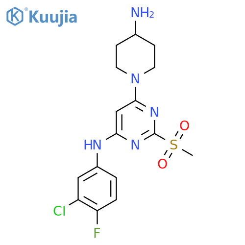 6-(4-aminopiperidin-1-yl)-N-(3-chloro-4-fluorophenyl)-2-methanesulfonylpyrimidin-4-amine structure