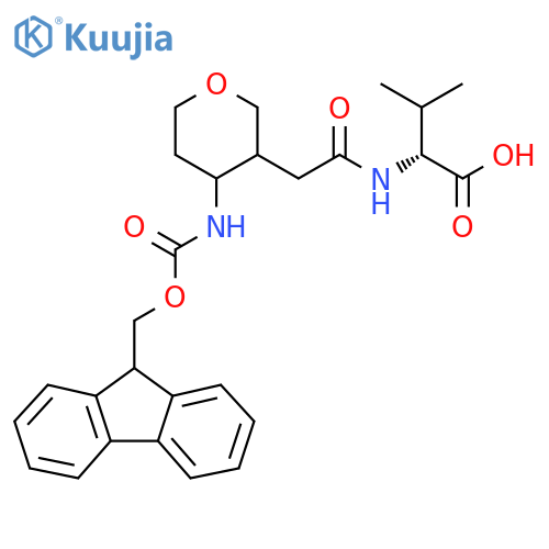 (2R)-2-{2-4-({(9H-fluoren-9-yl)methoxycarbonyl}amino)oxan-3-ylacetamido}-3-methylbutanoic acid structure