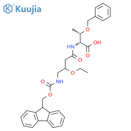 (2R,3S)-3-(benzyloxy)-2-3-ethoxy-4-({(9H-fluoren-9-yl)methoxycarbonyl}amino)butanamidobutanoic acid structure