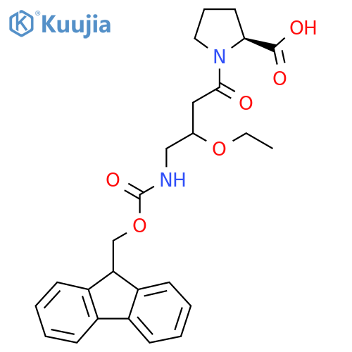 (2S)-1-3-ethoxy-4-({(9H-fluoren-9-yl)methoxycarbonyl}amino)butanoylpyrrolidine-2-carboxylic acid structure