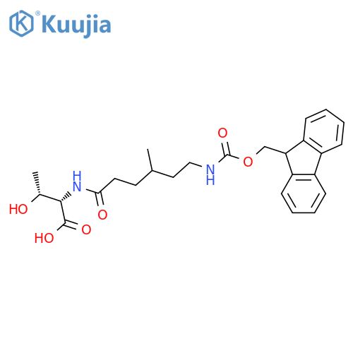 (2S,3R)-2-6-({(9H-fluoren-9-yl)methoxycarbonyl}amino)-4-methylhexanamido-3-hydroxybutanoic acid structure
