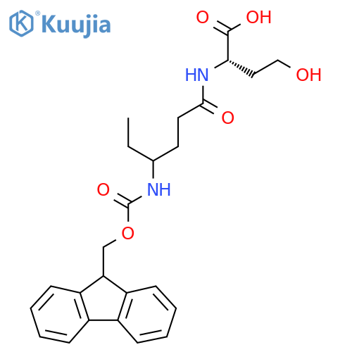 (2S)-2-4-({(9H-fluoren-9-yl)methoxycarbonyl}amino)hexanamido-4-hydroxybutanoic acid structure