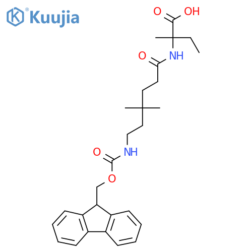 2-[6-({[(9H-fluoren-9-yl)methoxy]carbonyl}amino)-4,4-dimethylhexanamido]-2-methylbutanoic acid structure