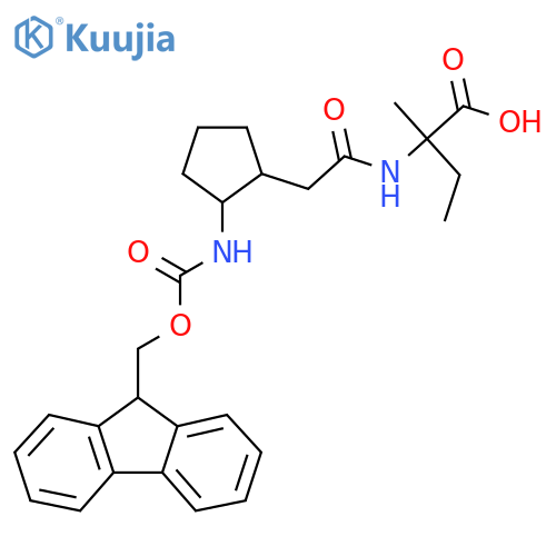 2-{2-2-({(9H-fluoren-9-yl)methoxycarbonyl}amino)cyclopentylacetamido}-2-methylbutanoic acid structure
