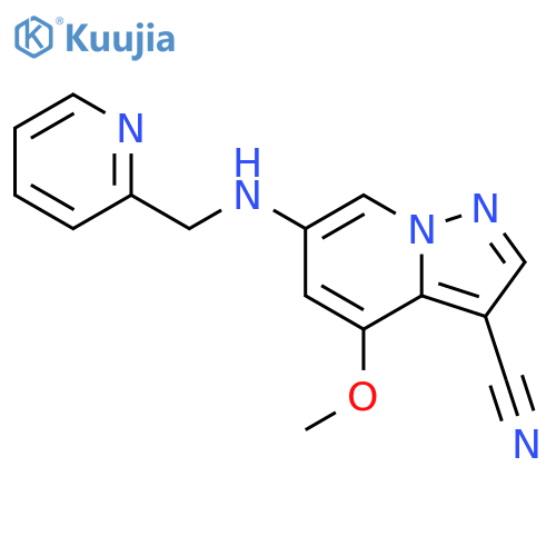 4-methoxy-6-(2-pyridylmethylamino)pyrazolo[1,5-a]pyridine-3-carbonitrile structure