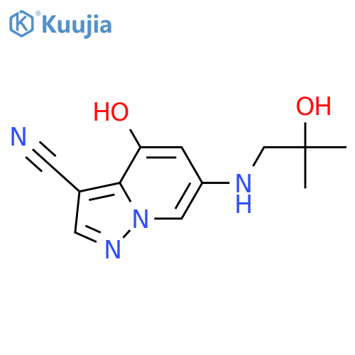 4-hydroxy-6-[(2-hydroxy-2-methyl-propyl)amino]pyrazolo[1,5-a]pyridine-3-carbonitrile structure