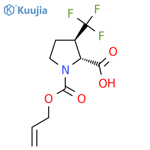 (2R,3R)-1-(prop-2-en-1-yloxy)carbonyl-3-(trifluoromethyl)pyrrolidine-2-carboxylic acid structure