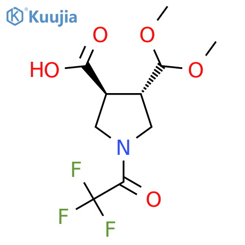 rac-(3R,4R)-4-(dimethoxymethyl)-1-(2,2,2-trifluoroacetyl)pyrrolidine-3-carboxylic acid structure