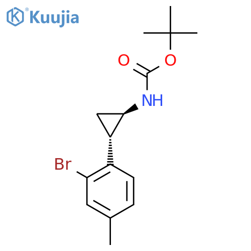 rac-tert-butyl N-(1R,2S)-2-(2-bromo-4-methylphenyl)cyclopropylcarbamate structure