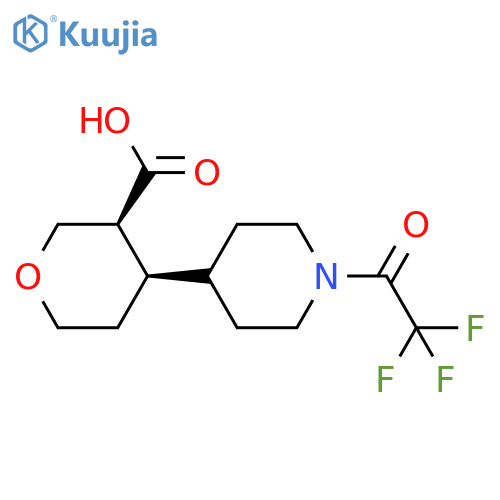 rac-(3R,4S)-4-1-(2,2,2-trifluoroacetyl)piperidin-4-yloxane-3-carboxylic acid structure