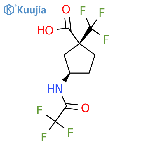 rac-(1R,3S)-3-(2,2,2-trifluoroacetamido)-1-(trifluoromethyl)cyclopentane-1-carboxylic acid structure