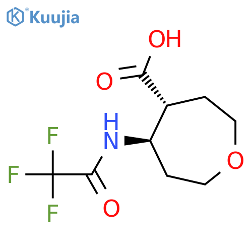 rac-(4R,5R)-5-(trifluoroacetamido)oxepane-4-carboxylic acid structure