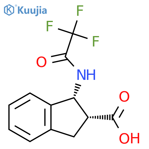 rac-(1R,2R)-1-(2,2,2-trifluoroacetamido)-2,3-dihydro-1H-indene-2-carboxylic acid structure