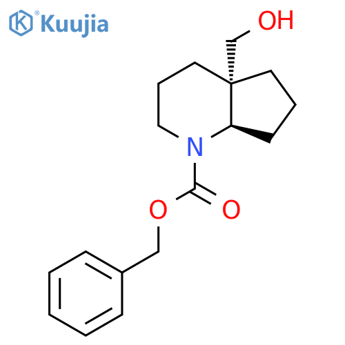 rac-benzyl (4aR,7aS)-4a-(hydroxymethyl)-octahydro-1H-cyclopentabpyridine-1-carboxylate structure