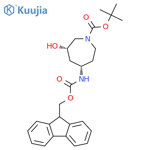 rac-tert-butyl (3R,5R)-5-({(9H-fluoren-9-yl)methoxycarbonyl}amino)-3-hydroxyazepane-1-carboxylate structure