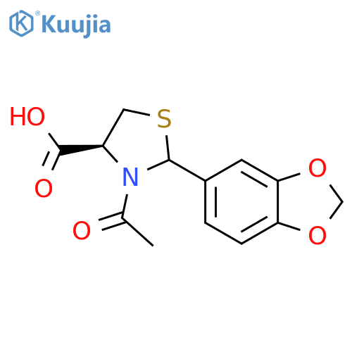 (4S)-3-acetyl-2-(1,3-dioxaindan-5-yl)-1,3-thiazolidine-4-carboxylic acid structure