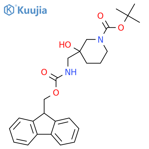 tert-butyl 3-({(9H-fluoren-9-yl)methoxycarbonyl}amino)methyl-3-hydroxypiperidine-1-carboxylate structure