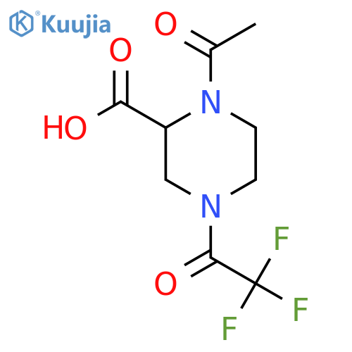 1-Acetyl-4-(2,2,2-trifluoroacetyl)piperazine-2-carboxylic acid structure