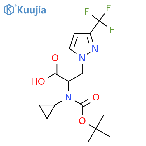 2-{(tert-butoxy)carbonyl(cyclopropyl)amino}-3-3-(trifluoromethyl)-1H-pyrazol-1-ylpropanoic acid structure