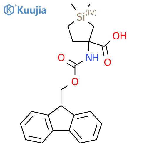 3-({(9H-fluoren-9-yl)methoxycarbonyl}amino)-1,1-dimethylsilolane-3-carboxylic acid structure