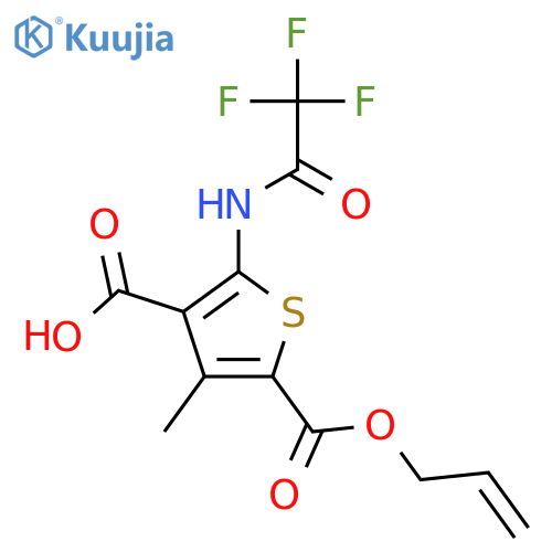 4-methyl-5-(prop-2-en-1-yloxy)carbonyl-2-(2,2,2-trifluoroacetamido)thiophene-3-carboxylic acid structure