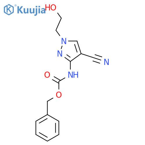 benzyl N-4-cyano-1-(2-hydroxyethyl)-1H-pyrazol-3-ylcarbamate structure