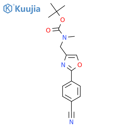 tert-butyl N-{2-(4-cyanophenyl)-1,3-oxazol-4-ylmethyl}-N-methylcarbamate structure
