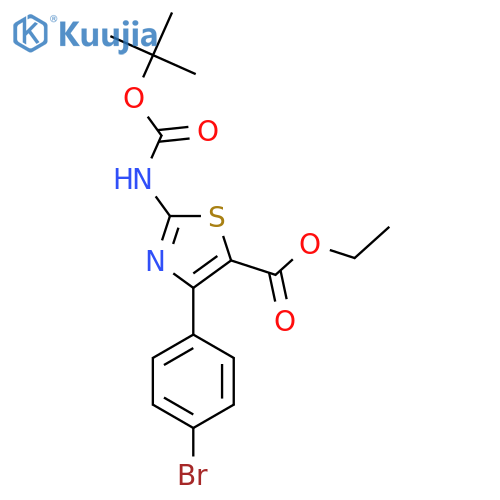 ethyl 4-(4-bromophenyl)-2-{(tert-butoxy)carbonylamino}-1,3-thiazole-5-carboxylate structure