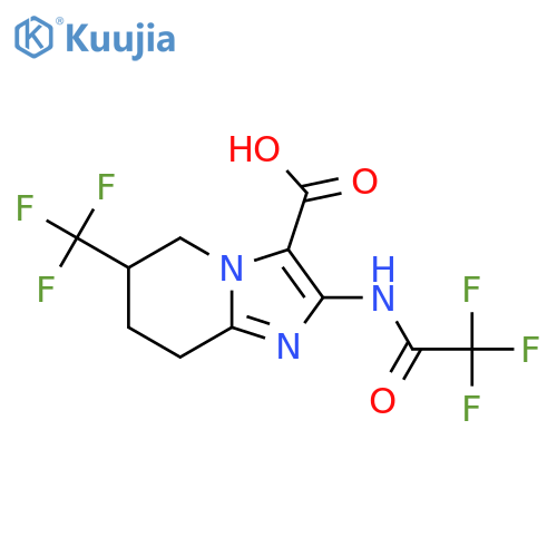 2-(2,2,2-trifluoroacetamido)-6-(trifluoromethyl)-5H,6H,7H,8H-imidazo1,2-apyridine-3-carboxylic acid structure