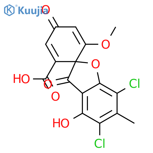 Spiro[benzofuran-2(3H),1'-[2,5]cyclohexadiene]-2'-carboxylicacid, 5,7-dichloro-4-hydroxy-6'-methoxy-6-methyl-3,4'-dioxo- structure
