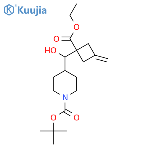 Tert-butyl 4-{[1-(ethoxycarbonyl)-3-methylidenecyclobutyl](hydroxy)methyl}piperidine-1-carboxylate structure