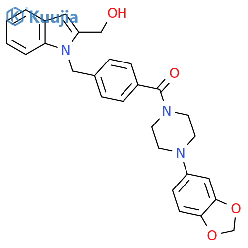 [4-(1,3-Benzodioxol-5-yl)piperazin-1-yl]-[4-[[2-(hydroxymethyl)indol-1-yl]methyl]phenyl]methanone structure