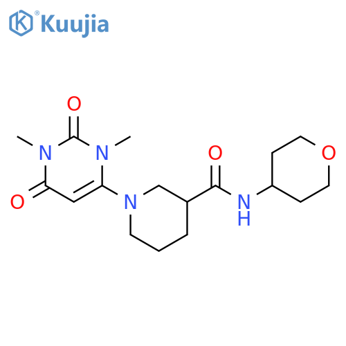 1-(1,3-dimethyl-2,6-dioxo-1,2,3,6-tetrahydropyrimidin-4-yl)-N-(oxan-4-yl)piperidine-3-carboxamide structure