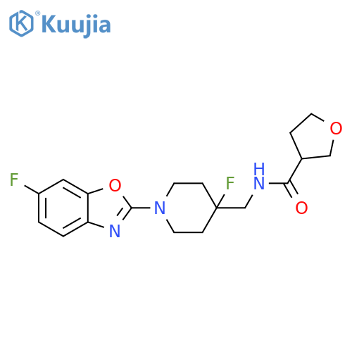 N-{[4-fluoro-1-(6-fluoro-1,3-benzoxazol-2-yl)piperidin-4-yl]methyl}oxolane-3-carboxamide structure