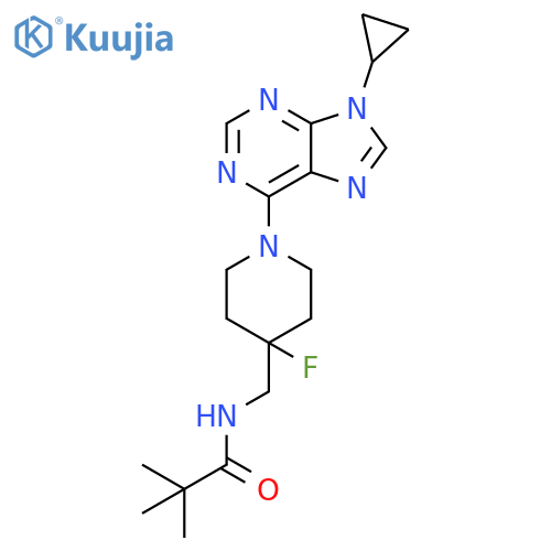 N-{[1-(9-cyclopropyl-9H-purin-6-yl)-4-fluoropiperidin-4-yl]methyl}-2,2-dimethylpropanamide structure