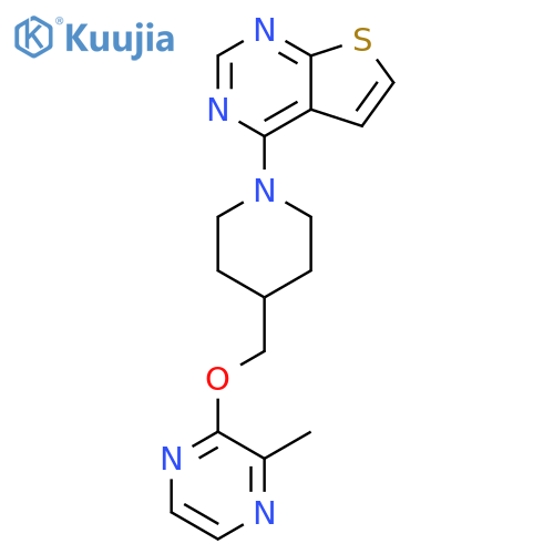 2-methyl-3-[(1-{thieno[2,3-d]pyrimidin-4-yl}piperidin-4-yl)methoxy]pyrazine structure