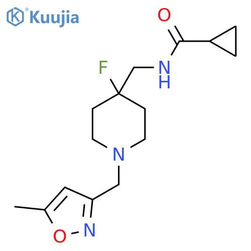 N-({4-fluoro-1-[(5-methyl-1,2-oxazol-3-yl)methyl]piperidin-4-yl}methyl)cyclopropanecarboxamide structure