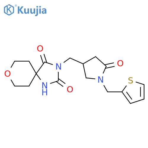 3-({5-Oxo-1-[(thiophen-2-yl)methyl]pyrrolidin-3-yl}methyl)-8-oxa-1,3-diazaspiro[4.5]decane-2,4-dione structure