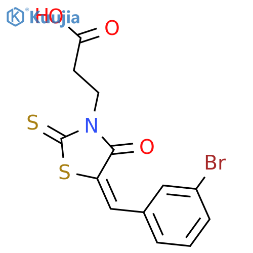 3-(5Z)-5-(3-bromophenyl)methylidene-4-oxo-2-sulfanylidene-1,3-thiazolidin-3-ylpropanoic acid structure