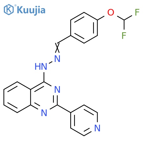 4-[(E)-2-{[4-(difluoromethoxy)phenyl]methylidene}hydrazin-1-yl]-2-(pyridin-4-yl)quinazoline structure