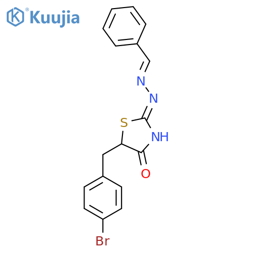 (2Z)-5-(4-bromophenyl)methyl-2-(E)-2-(phenylmethylidene)hydrazin-1-ylidene-1,3-thiazolidin-4-one structure
