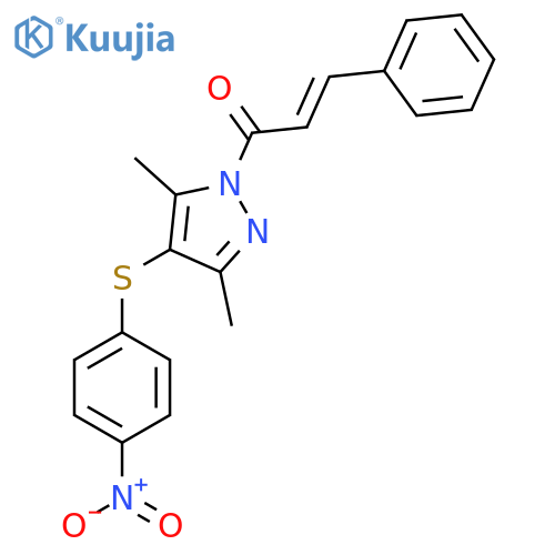 (2E)-1-{3,5-dimethyl-4-(4-nitrophenyl)sulfanyl-1H-pyrazol-1-yl}-3-phenylprop-2-en-1-one structure