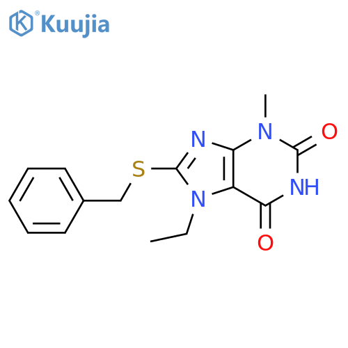 8-(benzylsulfanyl)-7-ethyl-3-methyl-2,3,6,7-tetrahydro-1H-purine-2,6-dione structure