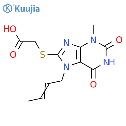 2-({7-(2E)-but-2-en-1-yl-3-methyl-2,6-dioxo-2,3,6,7-tetrahydro-1H-purin-8-yl}sulfanyl)acetic acid structure