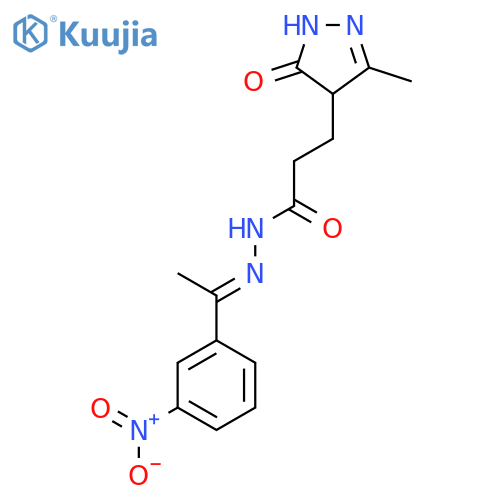 3-(3-methyl-5-oxo-4,5-dihydro-1H-pyrazol-4-yl)-N'-(1E)-1-(3-nitrophenyl)ethylidenepropanehydrazide structure